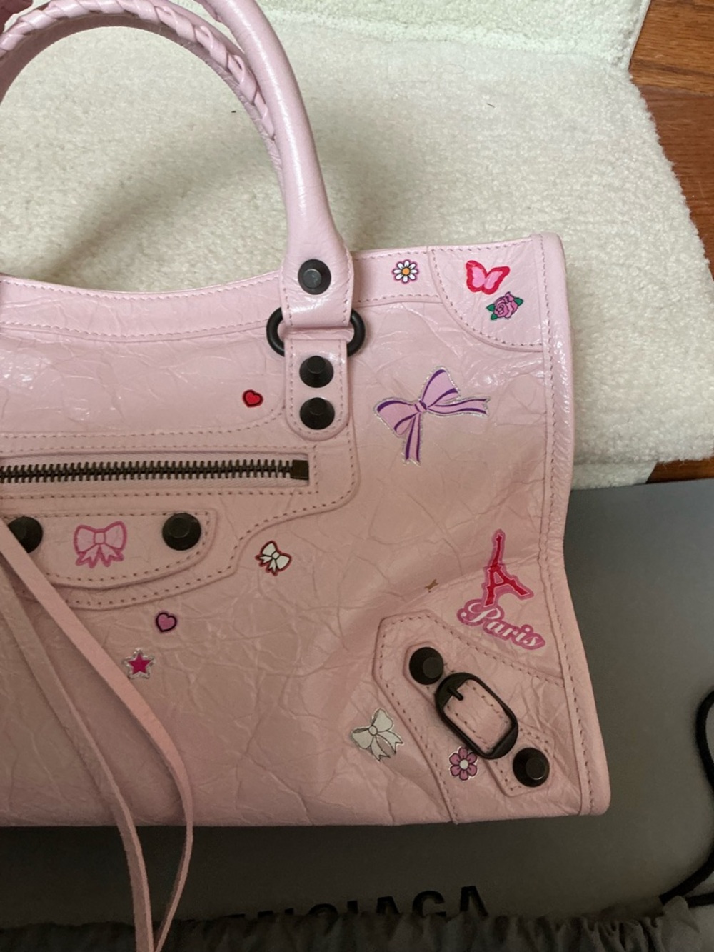 GORGEOUS BALENCIAGA LE CITY SMALL PINK STICKERS SATCHEL CROSSBODY BAG - Picture 7 of 16